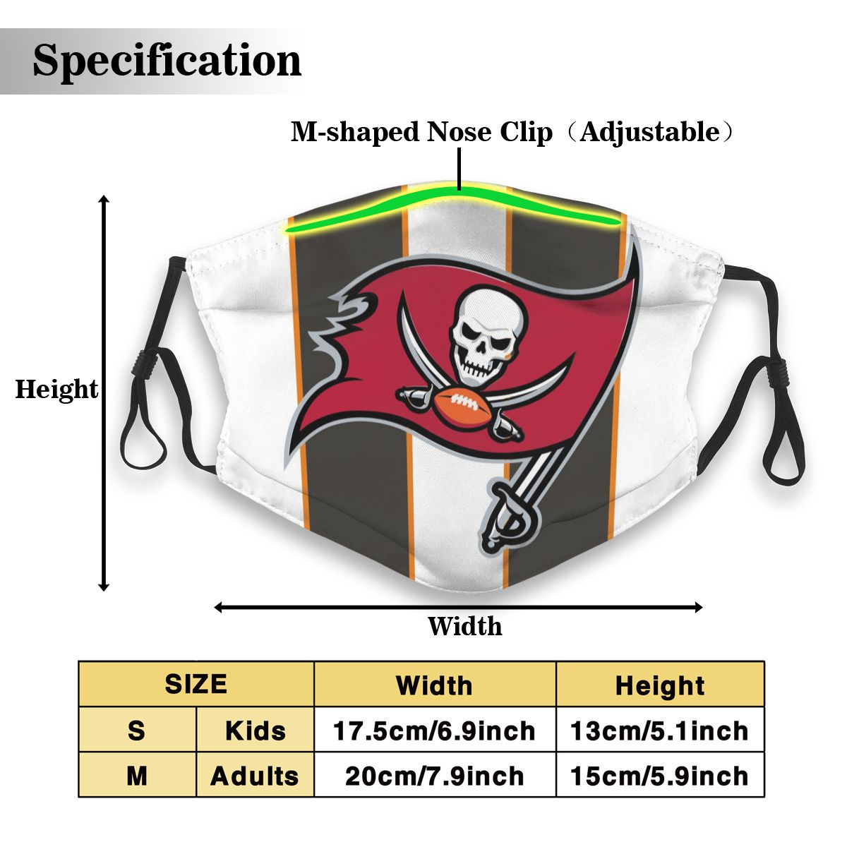 Custom Football Personalized TB.Buccaneer 01- White Dust Face Mask With Filters PM 2.5