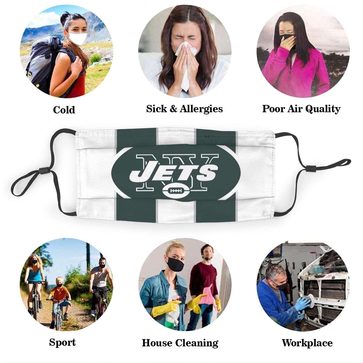 Custom Football Personalized NY.Jet 01-White Dust Face Mask With Filters PM 2.5