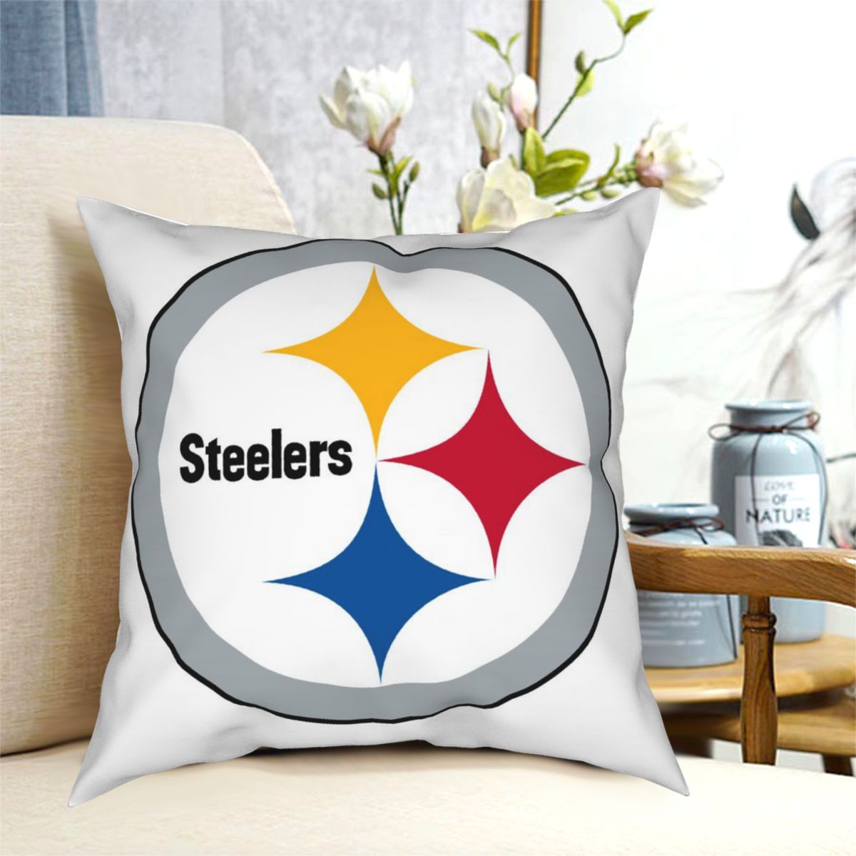 Custom Decorative Football Pillow Case Pittsburgh Steelers White Pillowcase Personalized Throw Pillow Covers
