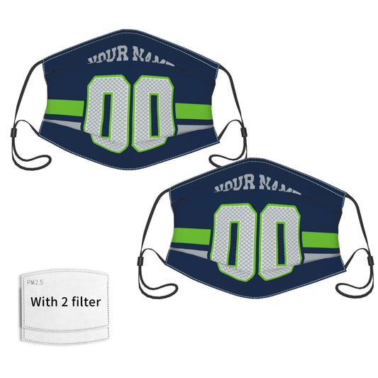 2-Pack Seattle Seahawks Face Covering Football Team Decorative Adult Face Mask With Filters PM 2.5 Navy