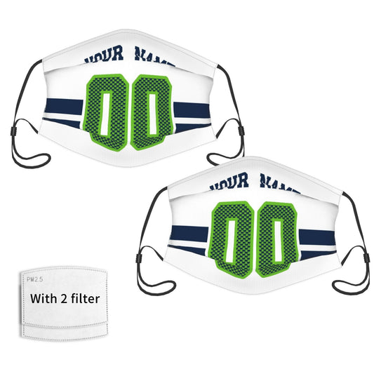 2-Pack Seattle Seahawks Face Covering Football Team Decorative Adult Face Mask With Filters PM 2.5 White