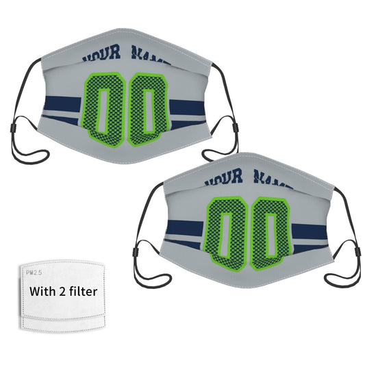 2-Pack Seattle Seahawks Face Covering Football Team Decorative Adult Face Mask With Filters PM 2.5 Gray