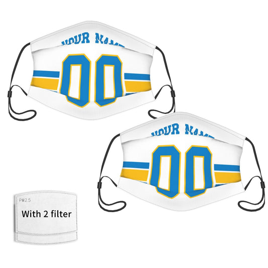 2-Pack Los Angeles Chargers Face Covering Football Team Decorative Adult Face Mask With Filters PM 2.5 White