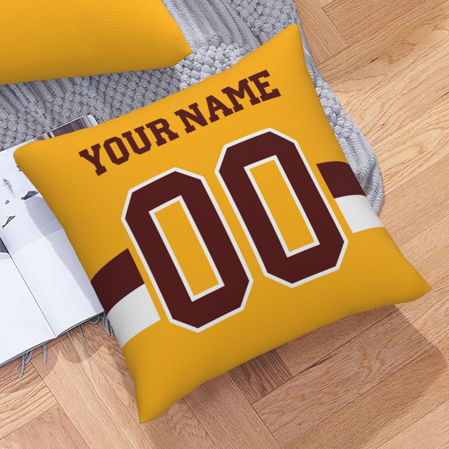 Custom Gold Washington Commanders Decorative Throw Pillow Case - Print Personalized Football Team Fans Name & Number Birthday Gift