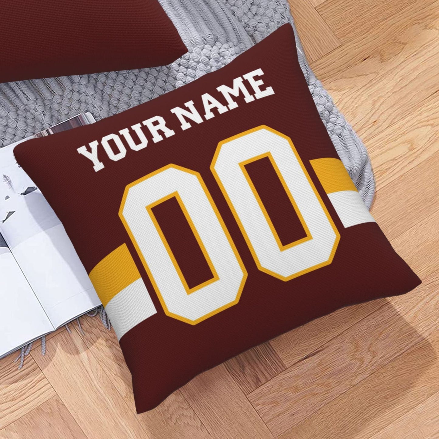 Custom Burgundy Washington Commanders Decorative Throw Pillow Case - Print Personalized Football Team Fans Name & Number Birthday Gift
