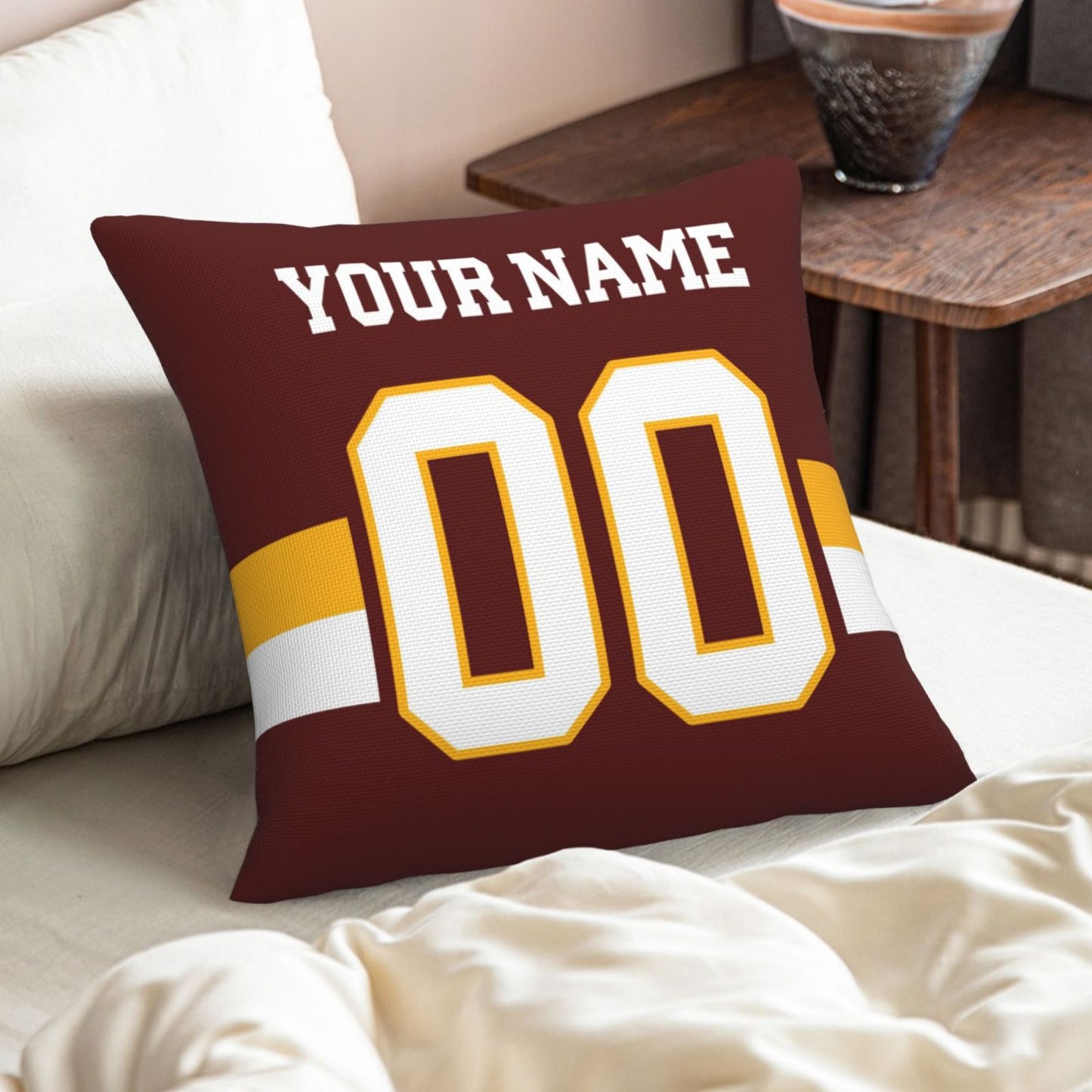 Custom Burgundy Washington Commanders Decorative Throw Pillow Case - Print Personalized Football Team Fans Name & Number Birthday Gift