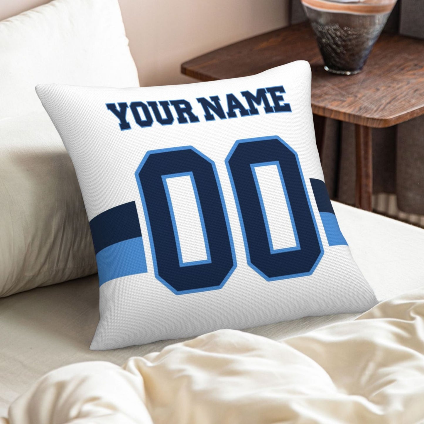 Custom White Tennessee Titans Decorative Throw Pillow Case - Print Personalized Football Team Fans Name & Number Birthday Gift
