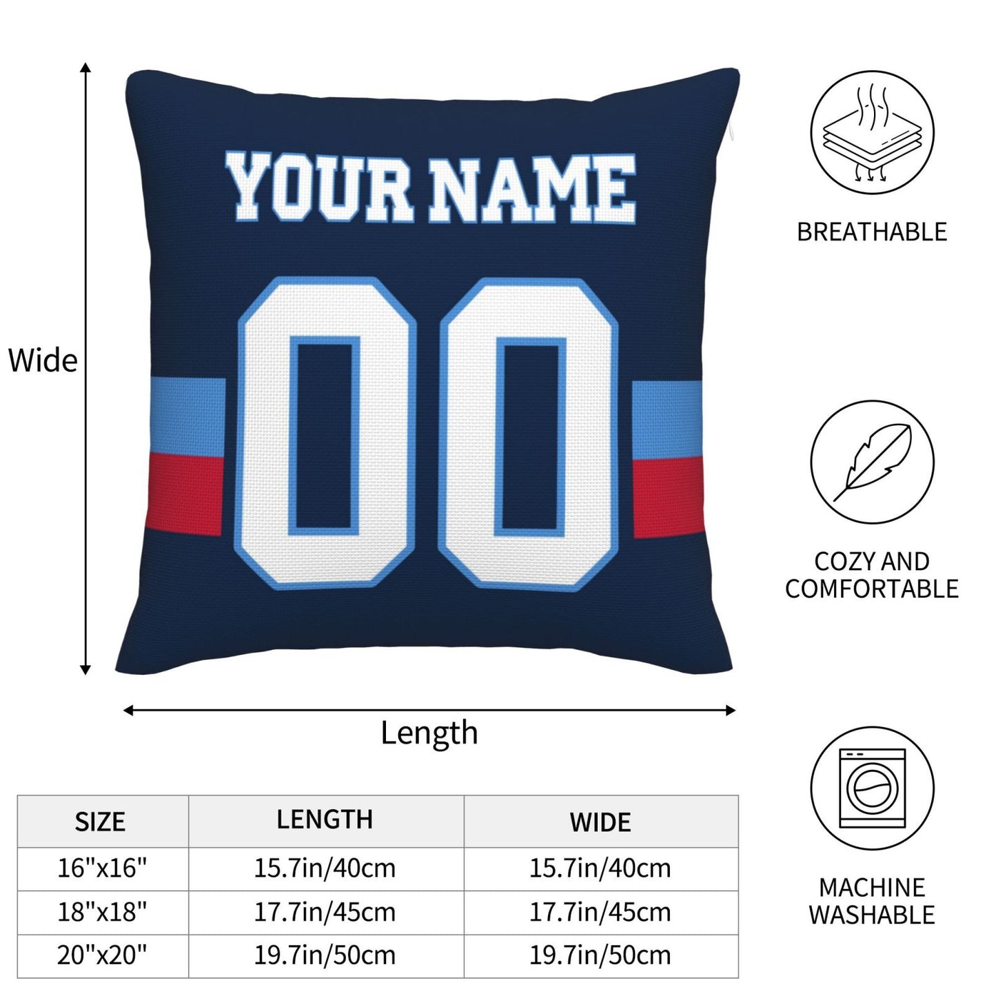 Custom Navy Tennessee Titans Decorative Throw Pillow Case - Print Personalized Football Team Fans Name & Number Birthday Gift