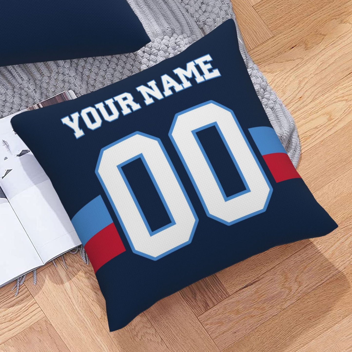 Custom Navy Tennessee Titans Decorative Throw Pillow Case - Print Personalized Football Team Fans Name & Number Birthday Gift