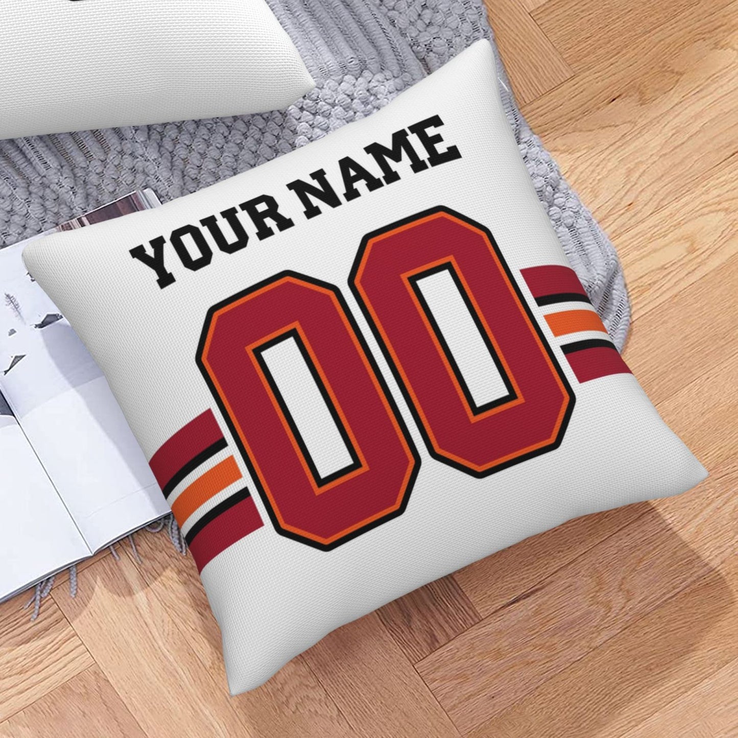 Custom White Tampa Bay Buccaneers Decorative Throw Pillow Case - Print Personalized Football Team Fans Name & Number Birthday Gift