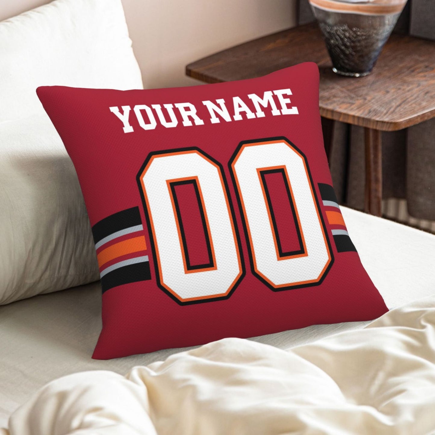Custom Red Tampa Bay Buccaneers Decorative Throw Pillow Case - Print Personalized Football Team Fans Name & Number Birthday Gift