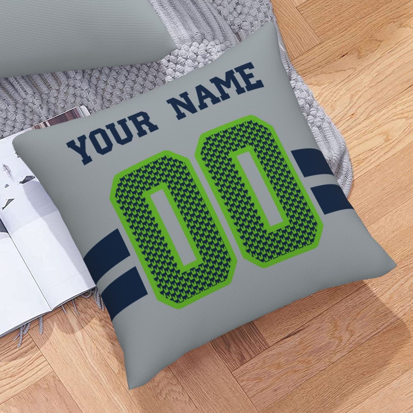 Custom Gray Seattle Seahawks Decorative Throw Pillow Case - Print Personalized Football Team Fans Name & Number Birthday Gift
