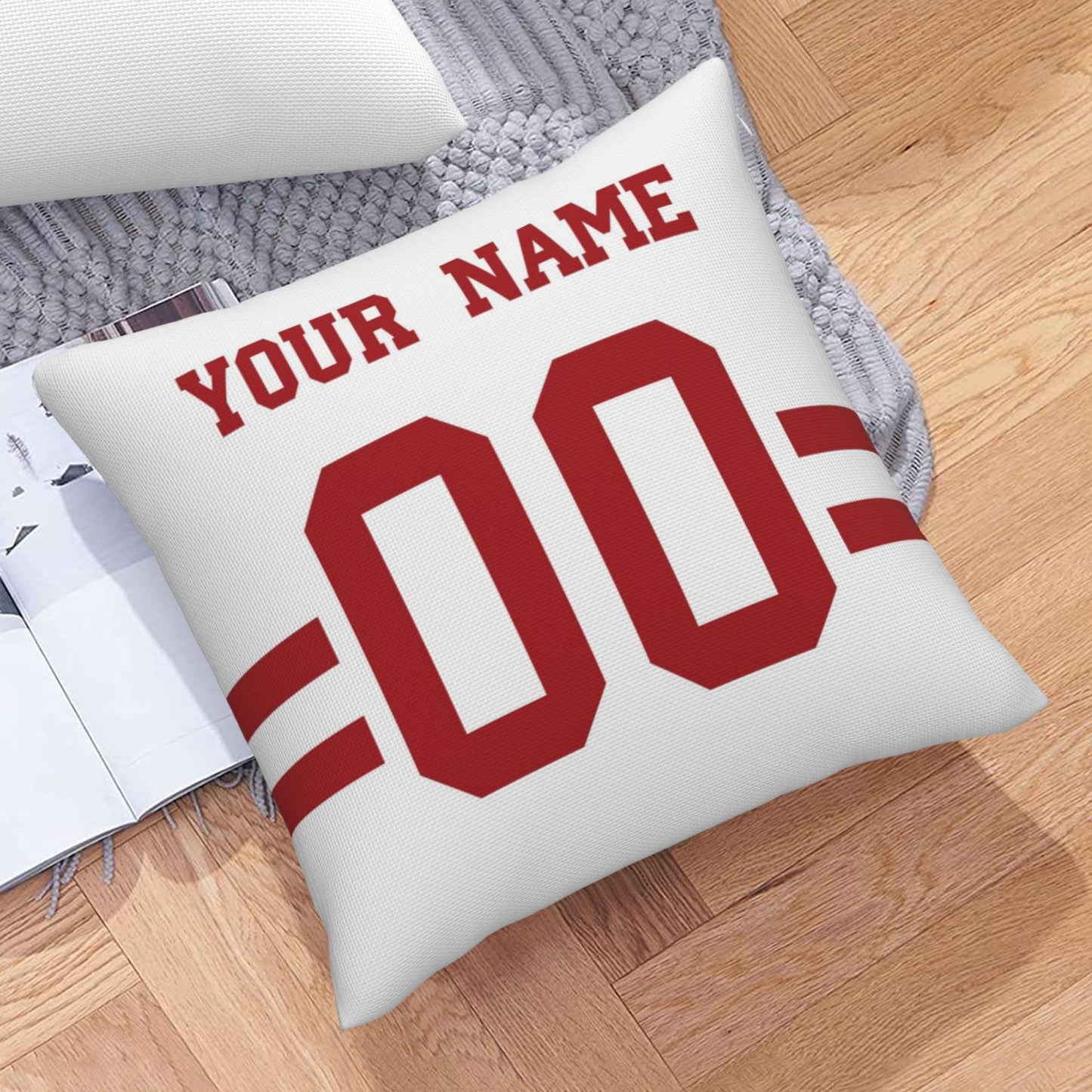 Custom White San Francisco 49ers Decorative Throw Pillow Case - Print Personalized Football Team Fans Name & Number Birthday Gift