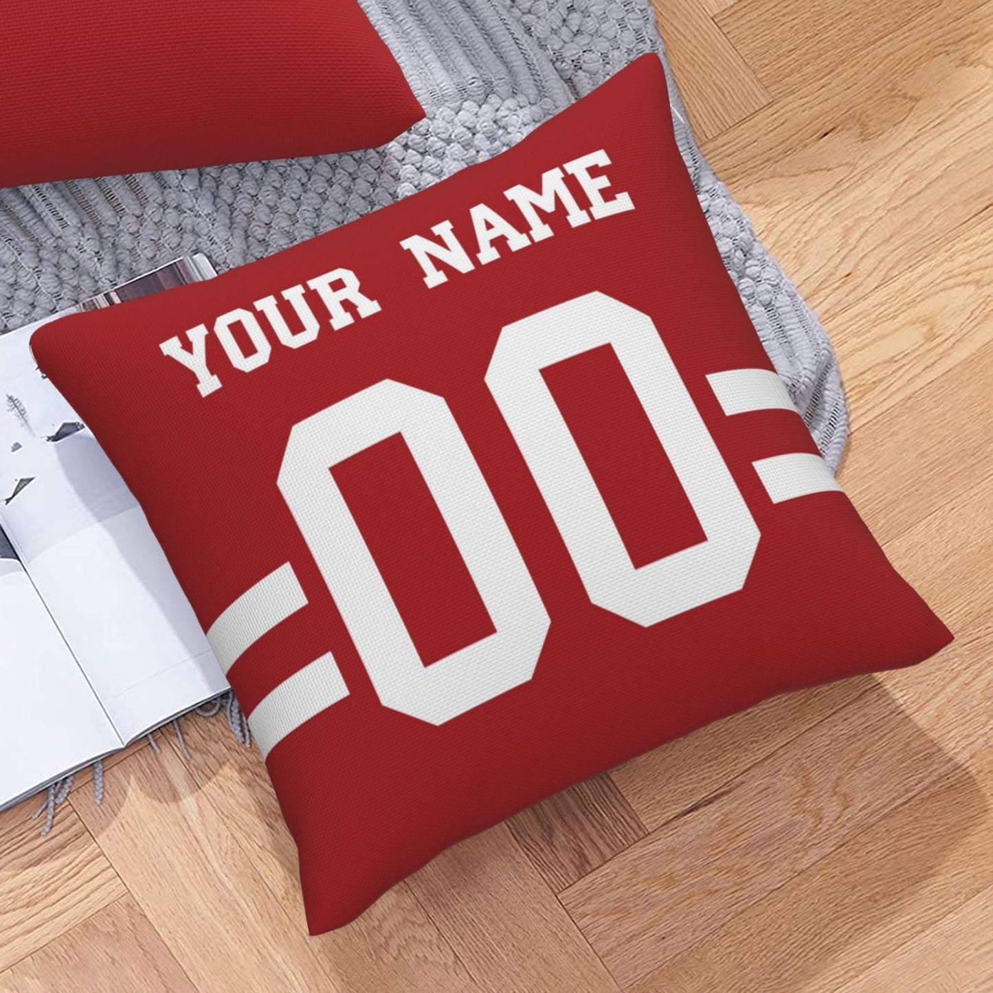 Custom Football Game San Francisco 49ers Decorative Throw Pillow Case Print Personalized Football Style Fans Name & Number Birthday Gift Red