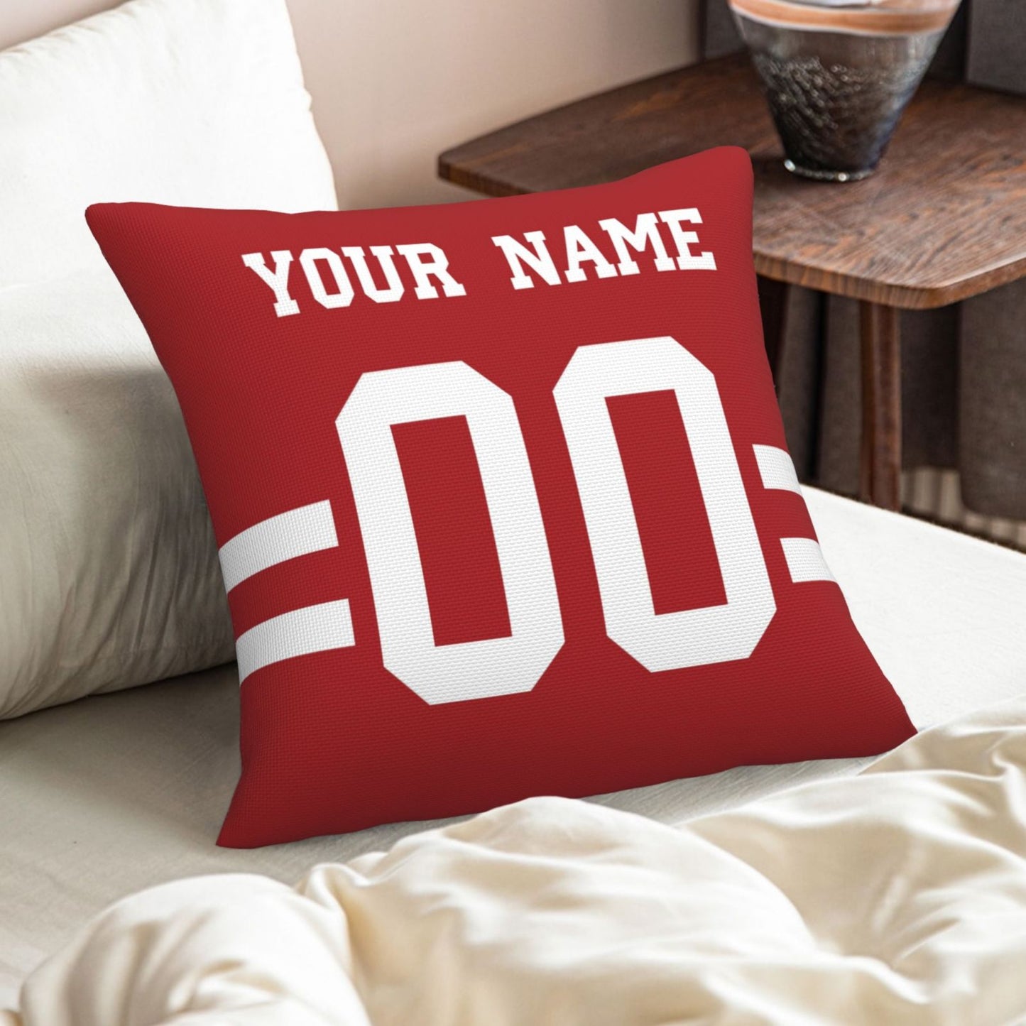 Custom Football Game San Francisco 49ers Decorative Throw Pillow Case Print Personalized Football Style Fans Name & Number Birthday Gift Red