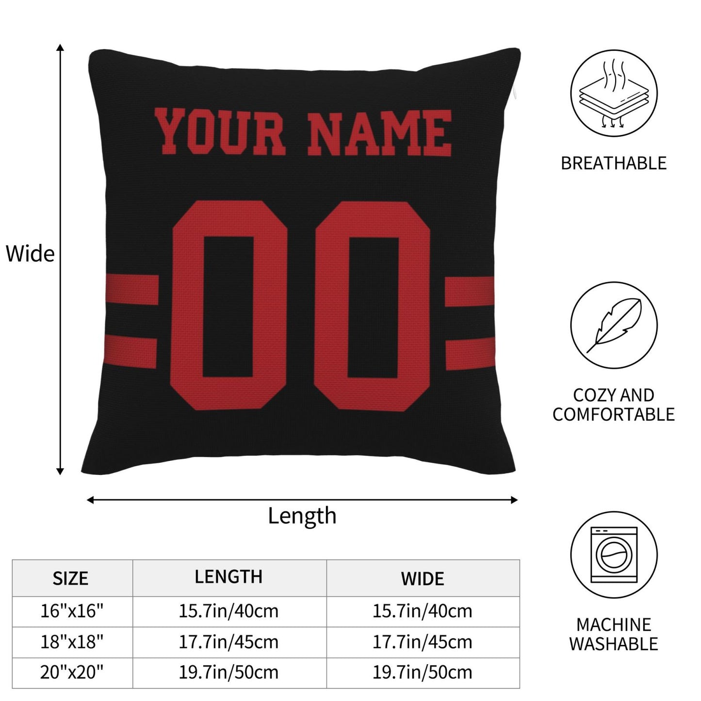 Custom Black San Francisco 49ers Decorative Throw Pillow Case - Print Personalized Football Team Fans Name & Number Birthday Gift