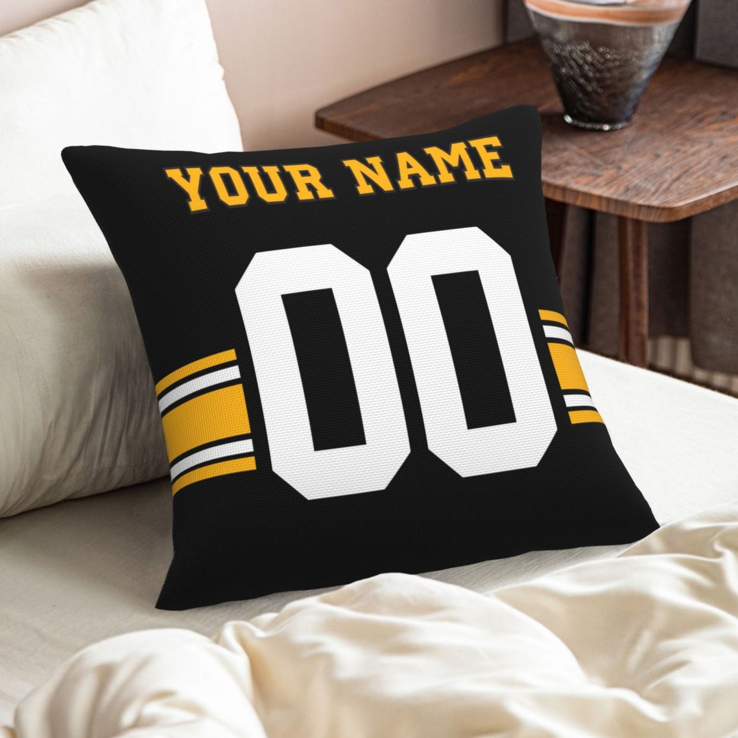 Custom Black Pittsburgh Steelers Decorative Throw Pillow Case - Print Personalized Football Team Fans Name & Number Birthday Gift