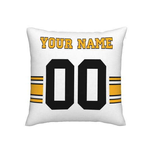Custom White Pittsburgh Steelers Decorative Throw Pillow Case - Print Personalized Football Team Fans Name & Number Birthday Gift