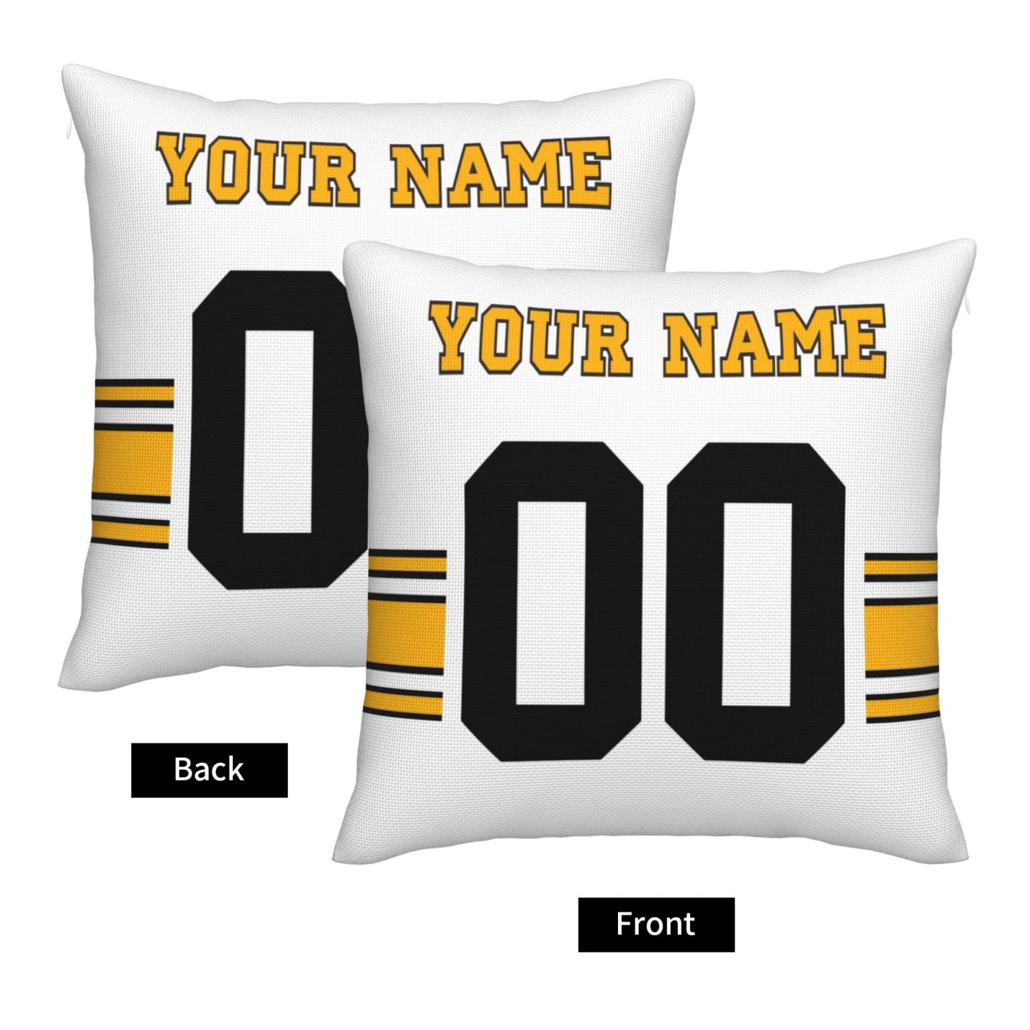 Custom White Pittsburgh Steelers Decorative Throw Pillow Case - Print Personalized Football Team Fans Name & Number Birthday Gift