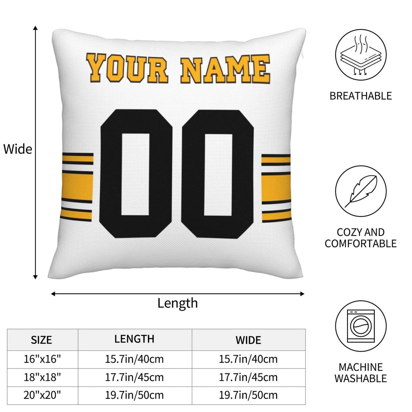 Custom White Pittsburgh Steelers Decorative Throw Pillow Case - Print Personalized Football Team Fans Name & Number Birthday Gift