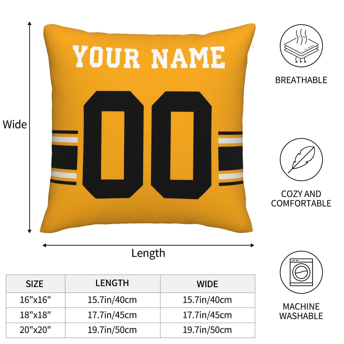 Custom Gold Pittsburgh Steelers Decorative Throw Pillow Case - Print Personalized Football Team Fans Name & Number Birthday Gift