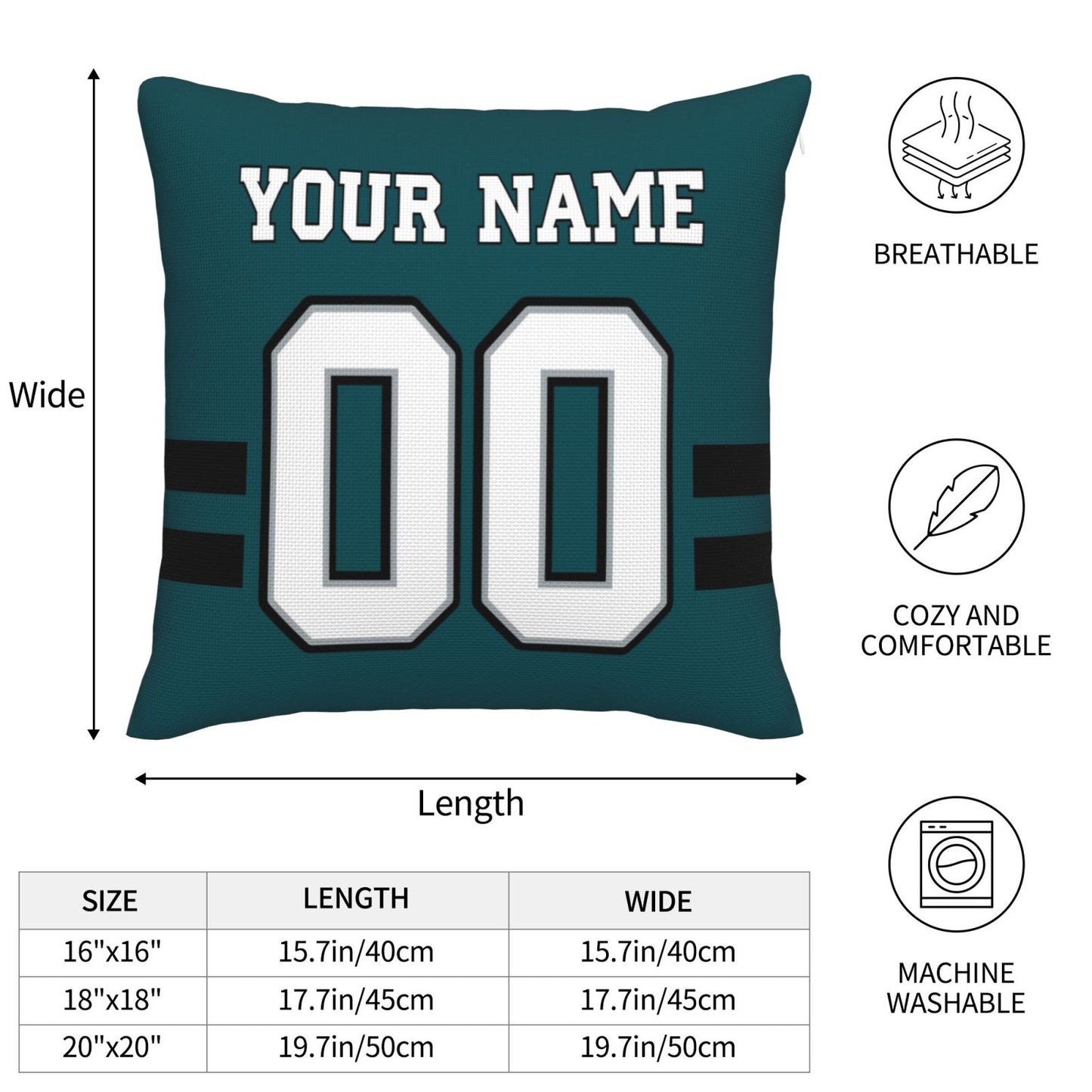 Custom Green Philadelphia Eagles Decorative Throw Pillow Case - Print Personalized Football Team Fans Name & Number Birthday Gift