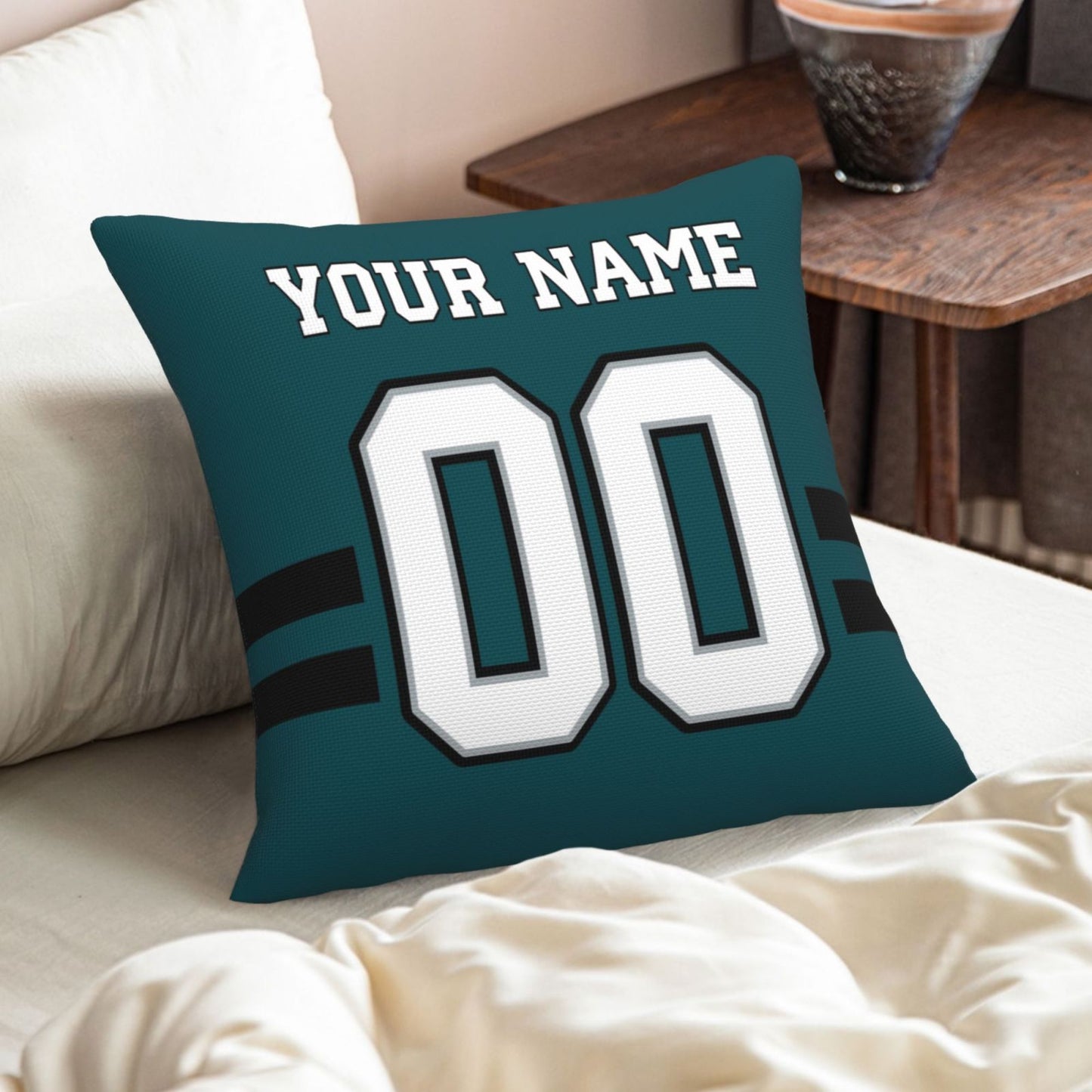 Custom Green Philadelphia Eagles Decorative Throw Pillow Case - Print Personalized Football Team Fans Name & Number Birthday Gift