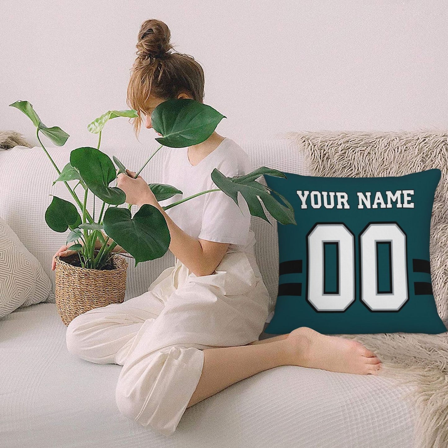 Custom Green Philadelphia Eagles Decorative Throw Pillow Case - Print Personalized Football Team Fans Name & Number Birthday Gift