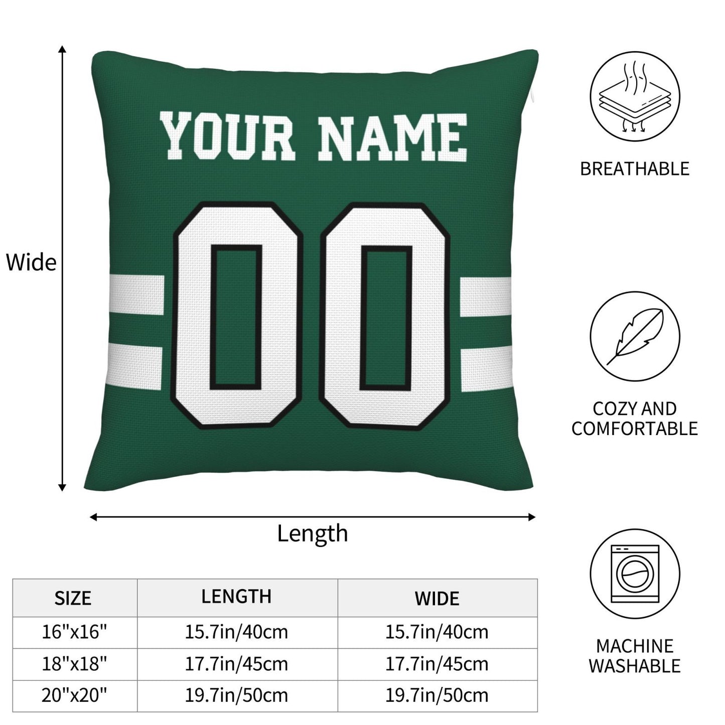 Custom Green New York Jets Decorative Throw Pillow Case - Print Personalized Football Team Fans Name & Number Birthday Gift