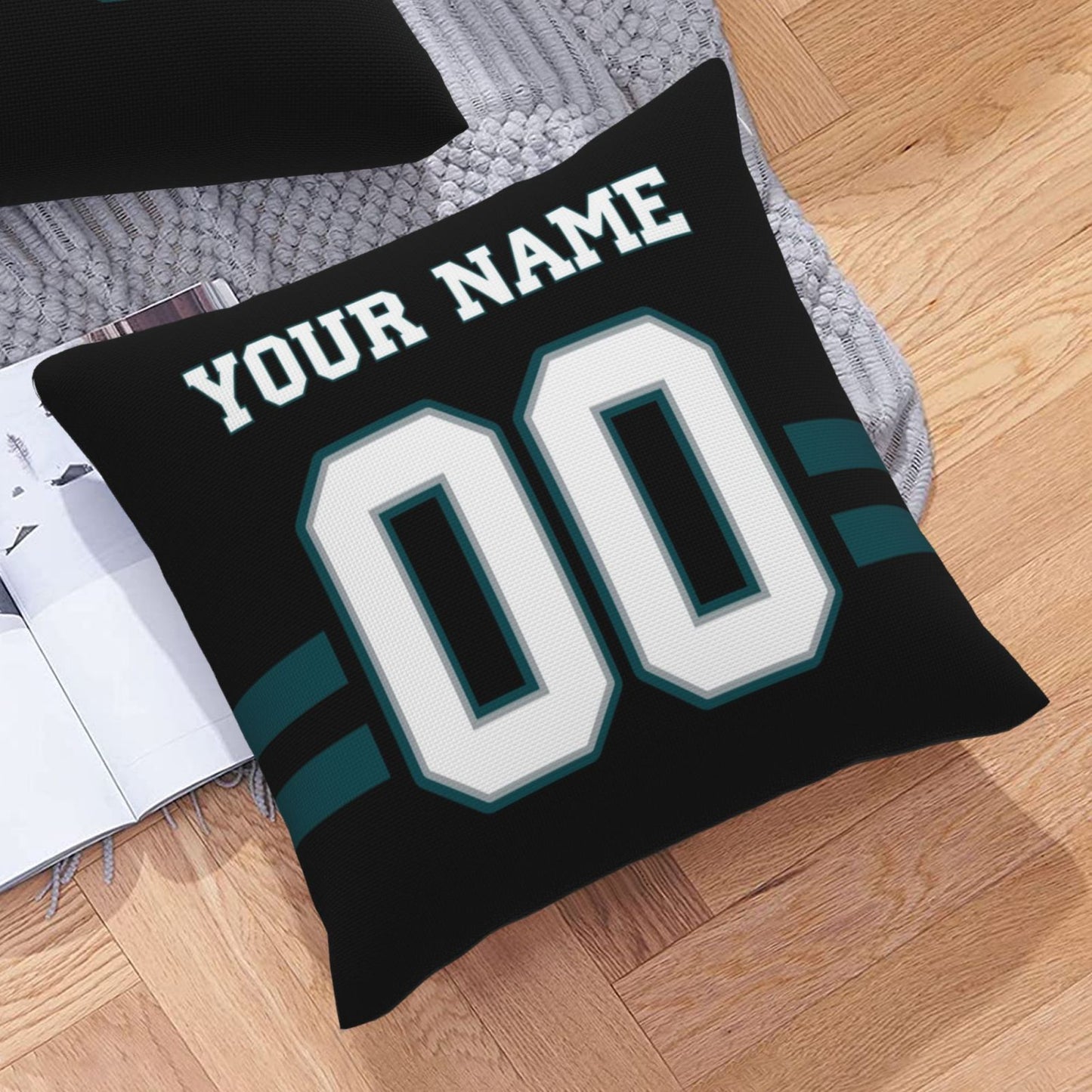 Custom Black Philadelphia Eagles Decorative Throw Pillow Case - Print Personalized Football Team Fans Name & Number Birthday Gift