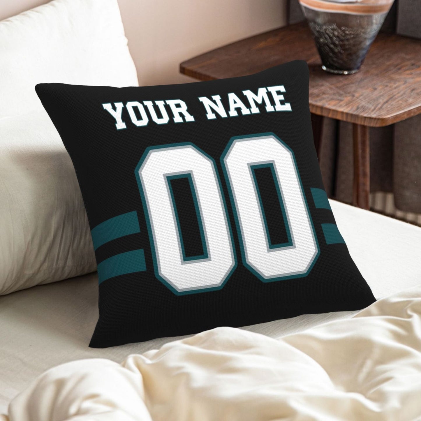 Custom Black Philadelphia Eagles Decorative Throw Pillow Case - Print Personalized Football Team Fans Name & Number Birthday Gift