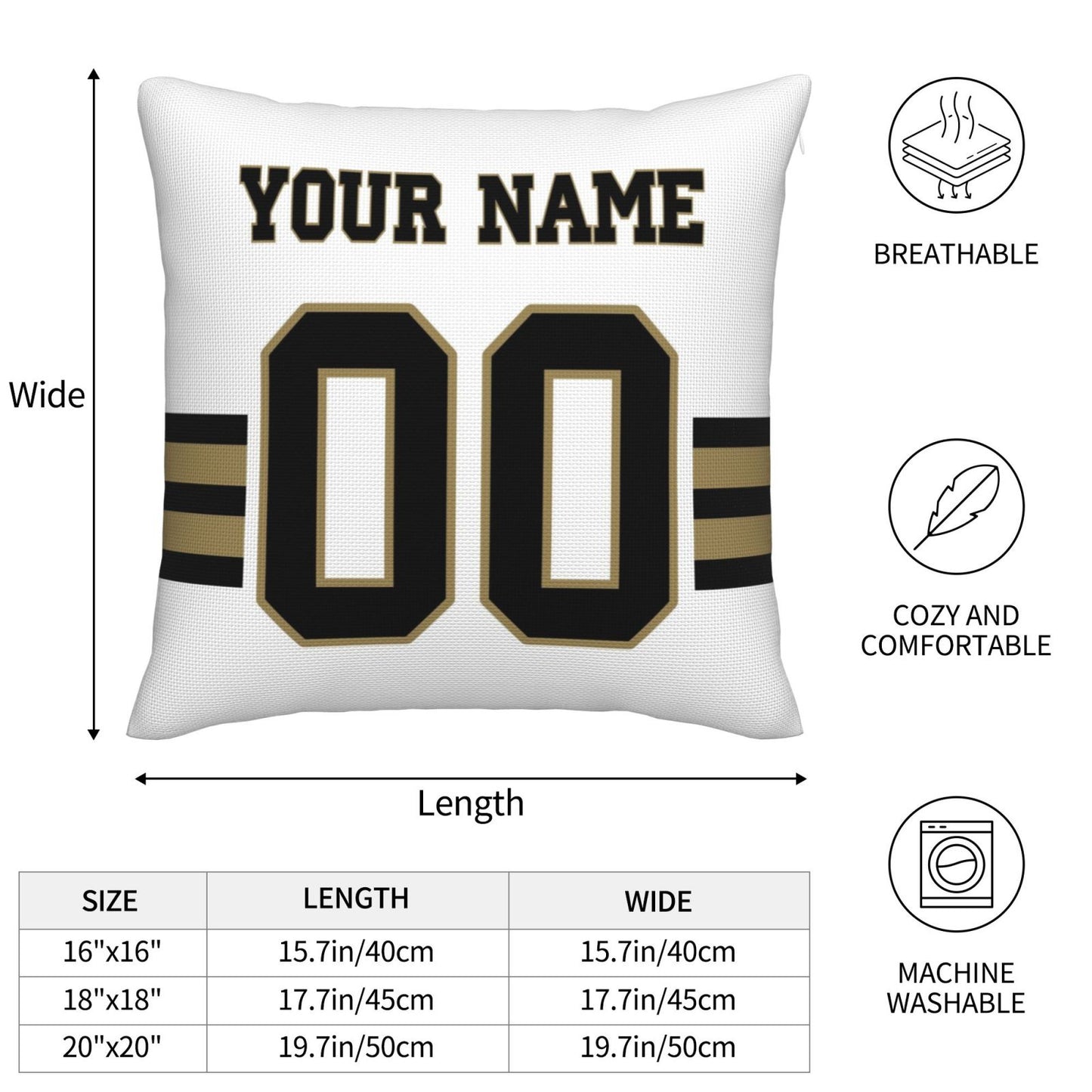 Custom White New Orleans Saints Decorative Throw Pillow Case - Print Personalized Football Team Fans Name & Number Birthday Gift