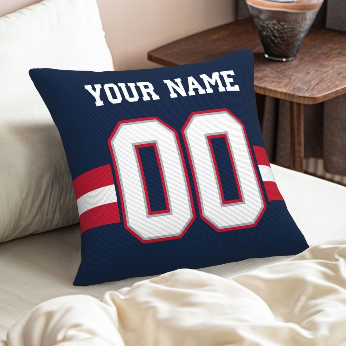 Customized New England Patriots Football Team Decorative Throw Pillow Case Print Personalized Football Style Fans Letters & Number Navy Pillowcase Birthday Gift