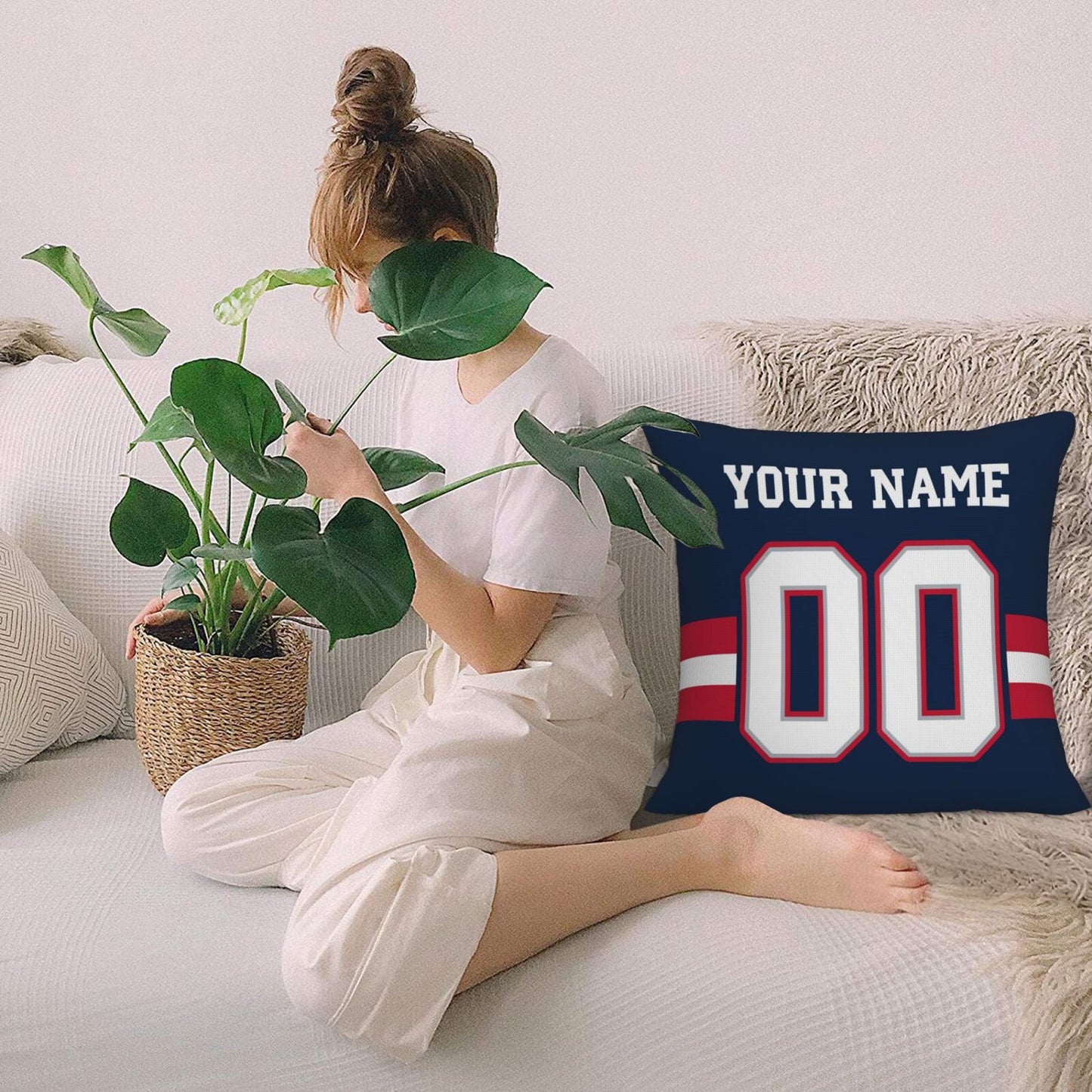 Customized New England Patriots Football Team Decorative Throw Pillow Case Print Personalized Football Style Fans Letters & Number Navy Pillowcase Birthday Gift