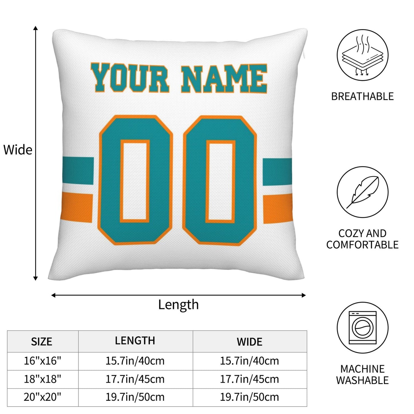 Customized Miami Dolphins Football Team Decorative Throw Pillow Case Print Personalized Football Style Fans Letters & Number White Pillowcase Birthday Gift