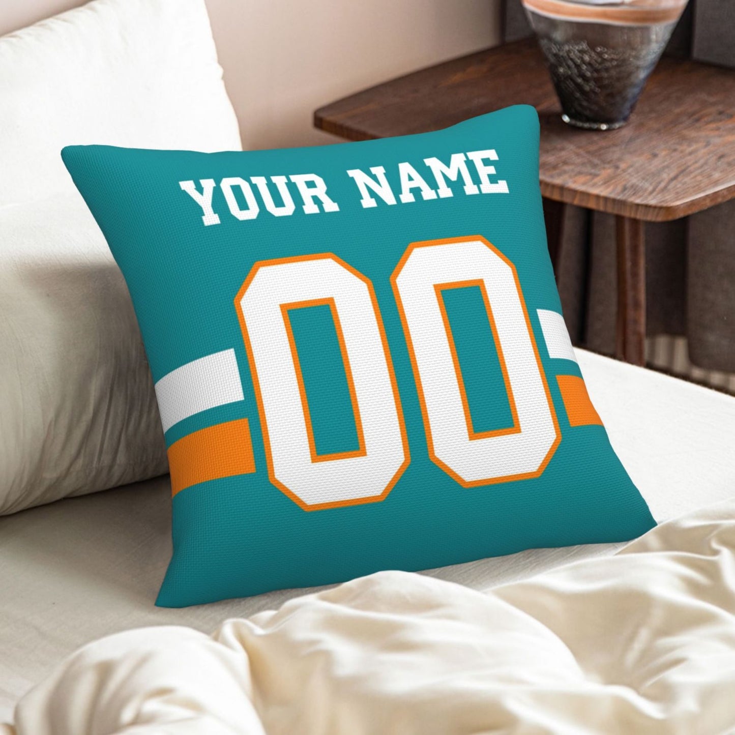 Customized Miami Dolphins Football Team Decorative Throw Pillow Case Print Personalized Football Style Fans Letters & Number Aqua Pillowcase Birthday Gift