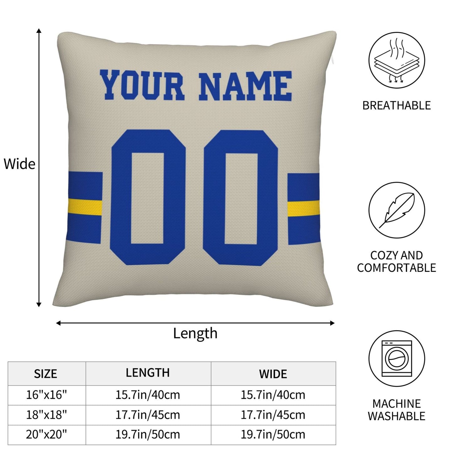 Customized Los Angeles Rams Football Team Decorative Throw Pillow Case Print Personalized Football Style Fans Letters & Number Cream Pillowcase Birthday Gift