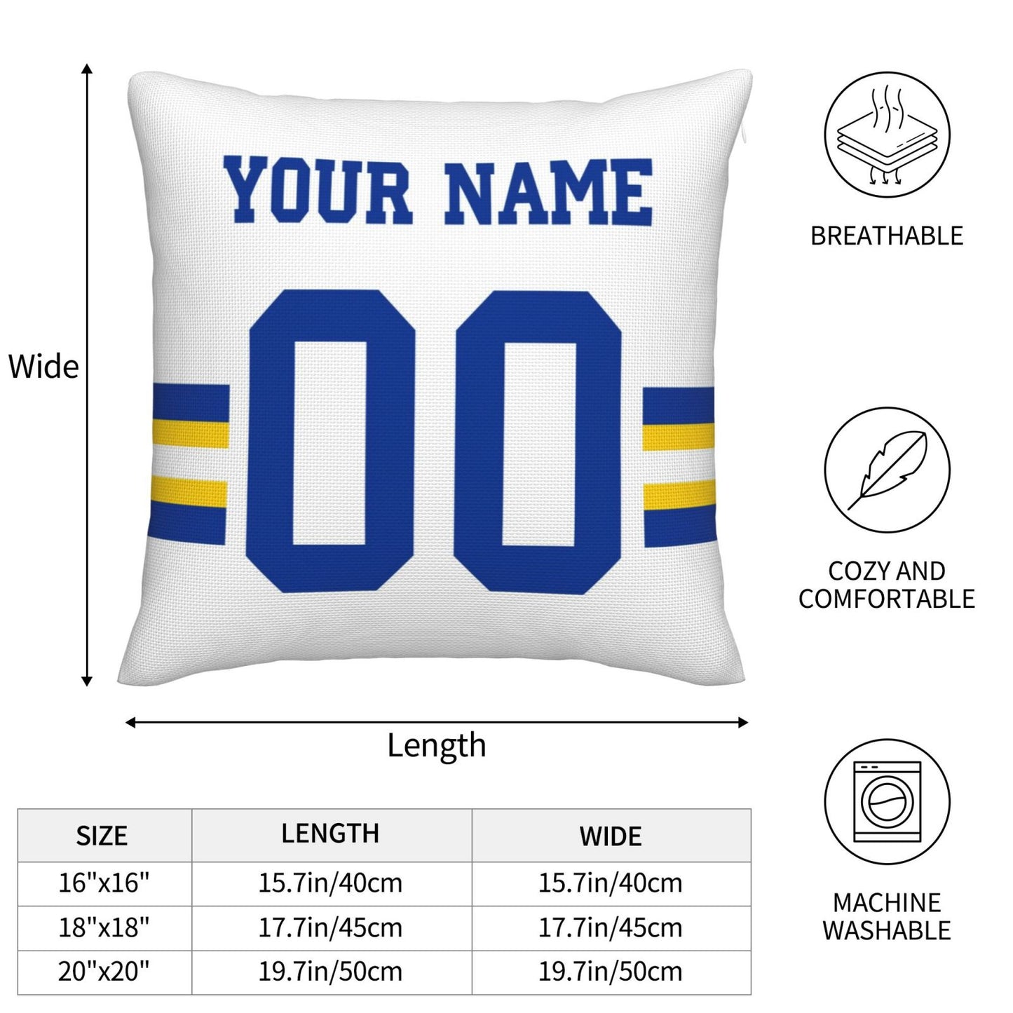 Customized Los Angeles Rams Football Team Decorative Throw Pillow Case Print Personalized Football Style Fans Letters & Number White Pillowcase Birthday Gift