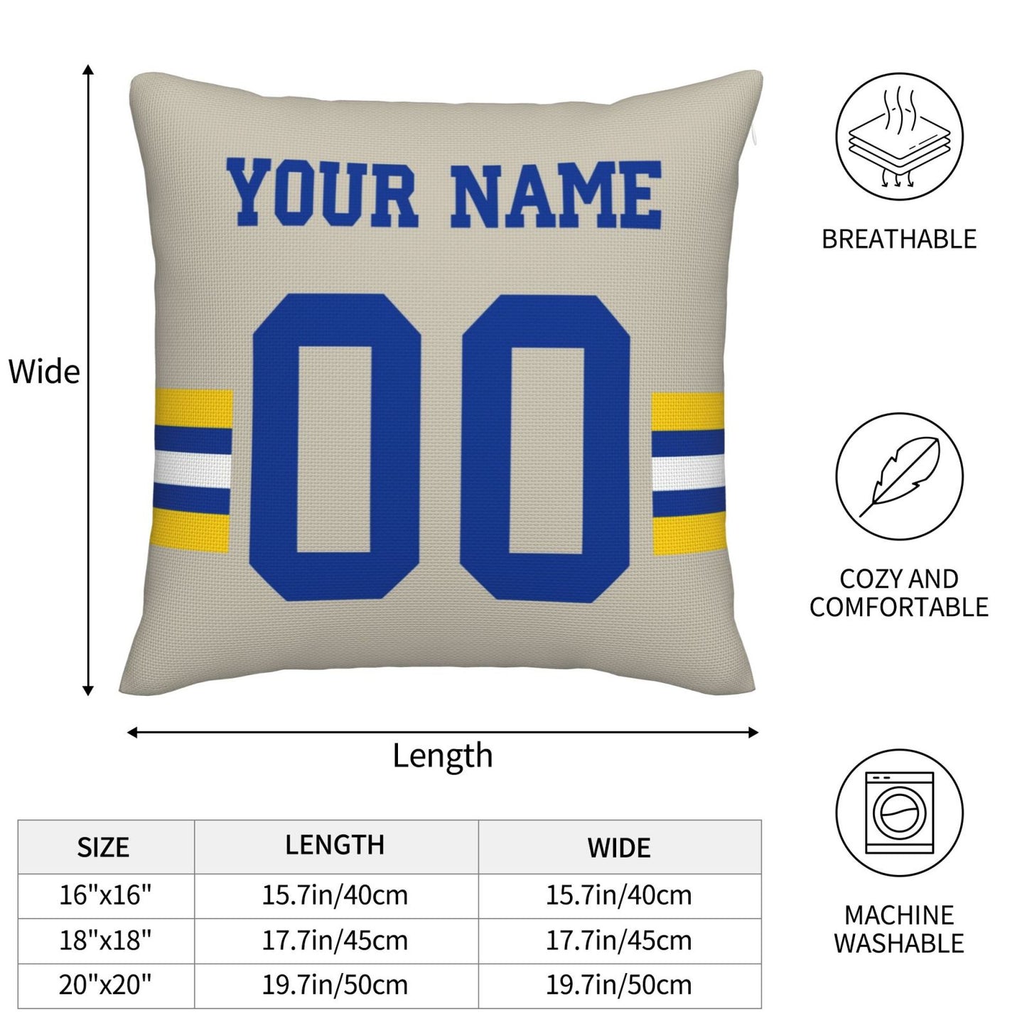 Customized Los Angeles Rams Football Team Decorative Throw Pillow Case Print Personalized Football Style Fans Letters & Number Cream Pillowcase Birthday Gifts