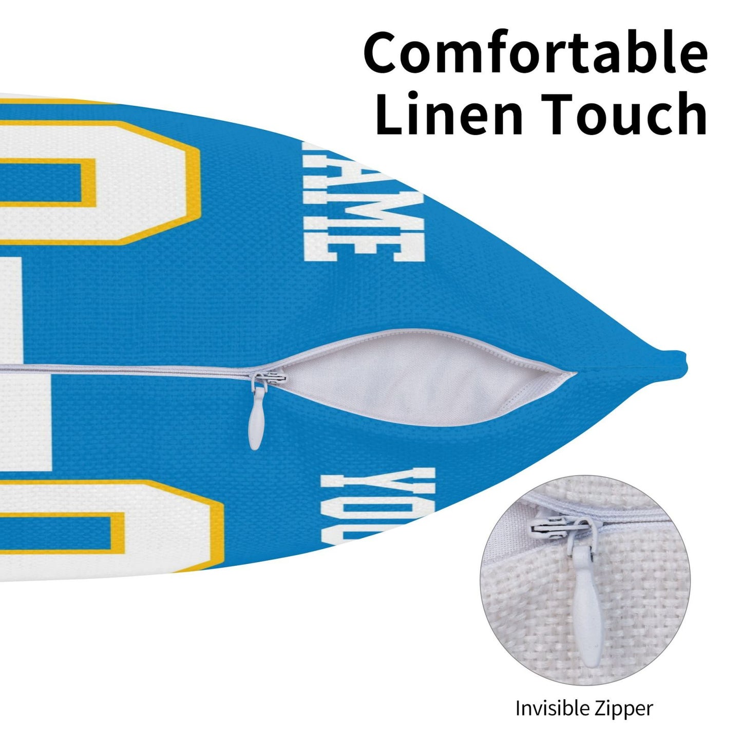 Customized Los Angeles Chargers Football Team Decorative Throw Pillow Case Print Personalized Football Style Fans Letters & Number Powder Blue Pillowcase Birthday Gift