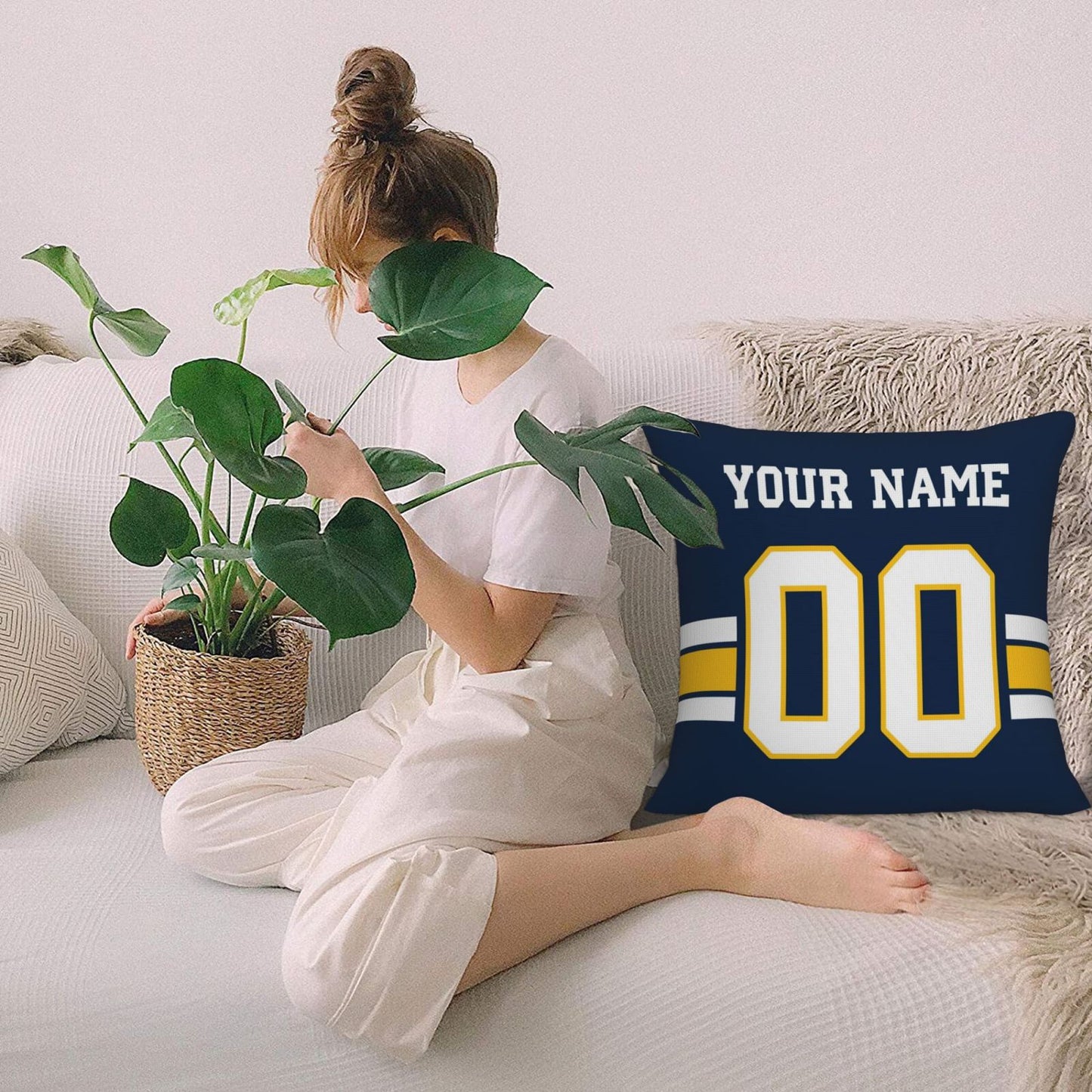 Customized Los Angeles Chargers Football Team Decorative Throw Pillow Case Print Personalized Football Style Fans Letters & Number Navy Pillowcase Birthday Gift