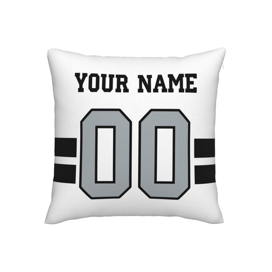 Custom White Silver Las Vegas Raiders Decorative Throw Pillow Case - Print Personalized Football Team Fans Name & Number Birthday Gift