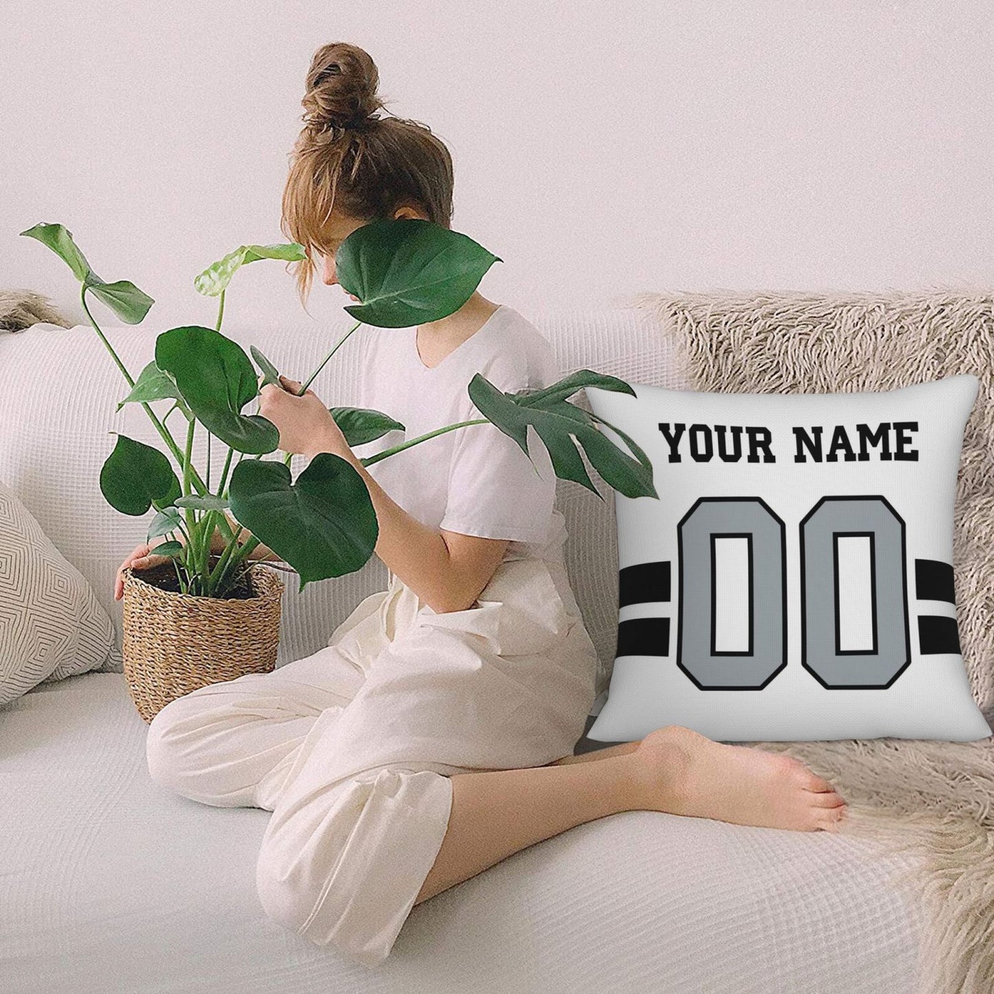 Custom White Silver Las Vegas Raiders Decorative Throw Pillow Case - Print Personalized Football Team Fans Name & Number Birthday Gift