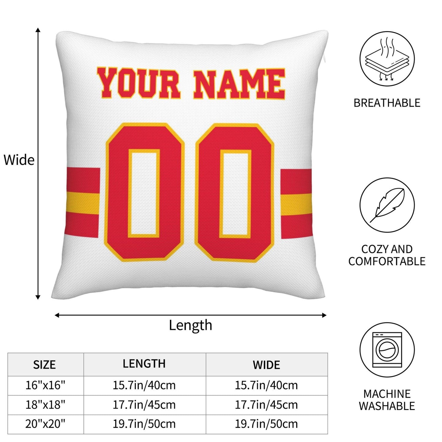 Customized Kansas City Chiefs Football Team Decorative Throw Pillow Case Print Personalized Football Style Fans Letters & Number White Pillowcase Birthday Gift