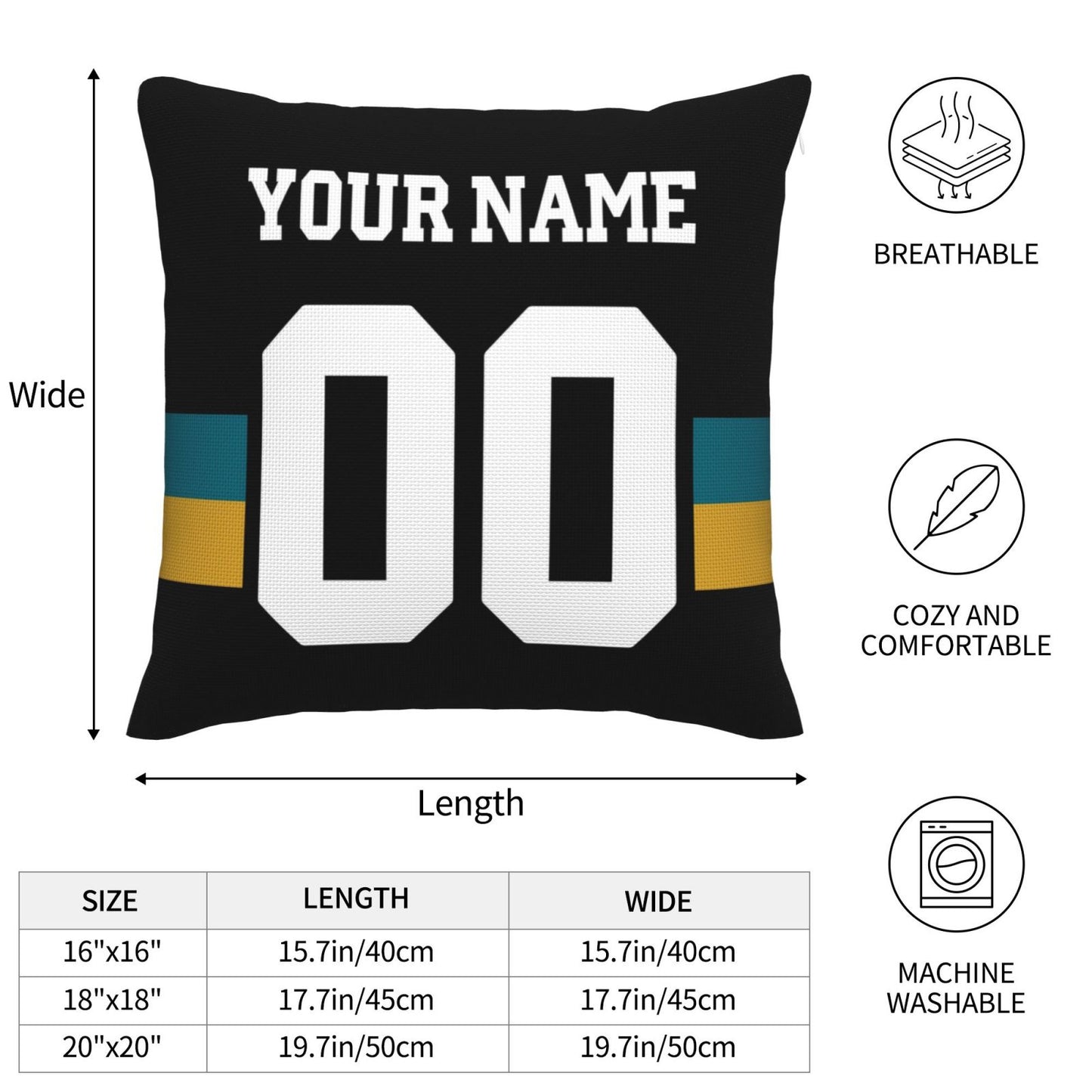 Customized Jacksonville Jaguars Football Team Decorative Throw Pillow Case Print Personalized Football Style Fans Letters & Number Black Pillowcase Housewarming Gifts