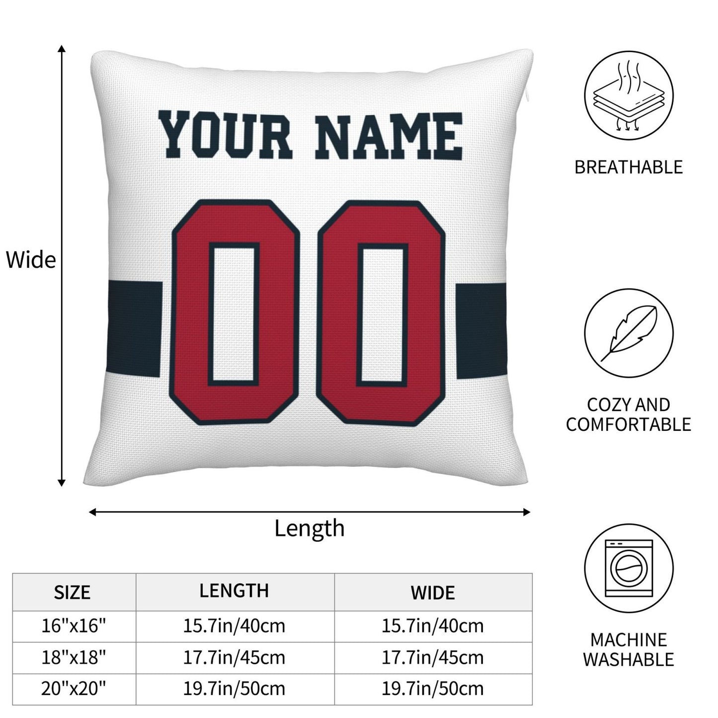 Customized Houston Texans Football Team Decorative Throw Pillow Case Print Personalized Football Style Fans Letters & Number White Pillowcase Birthday Gift