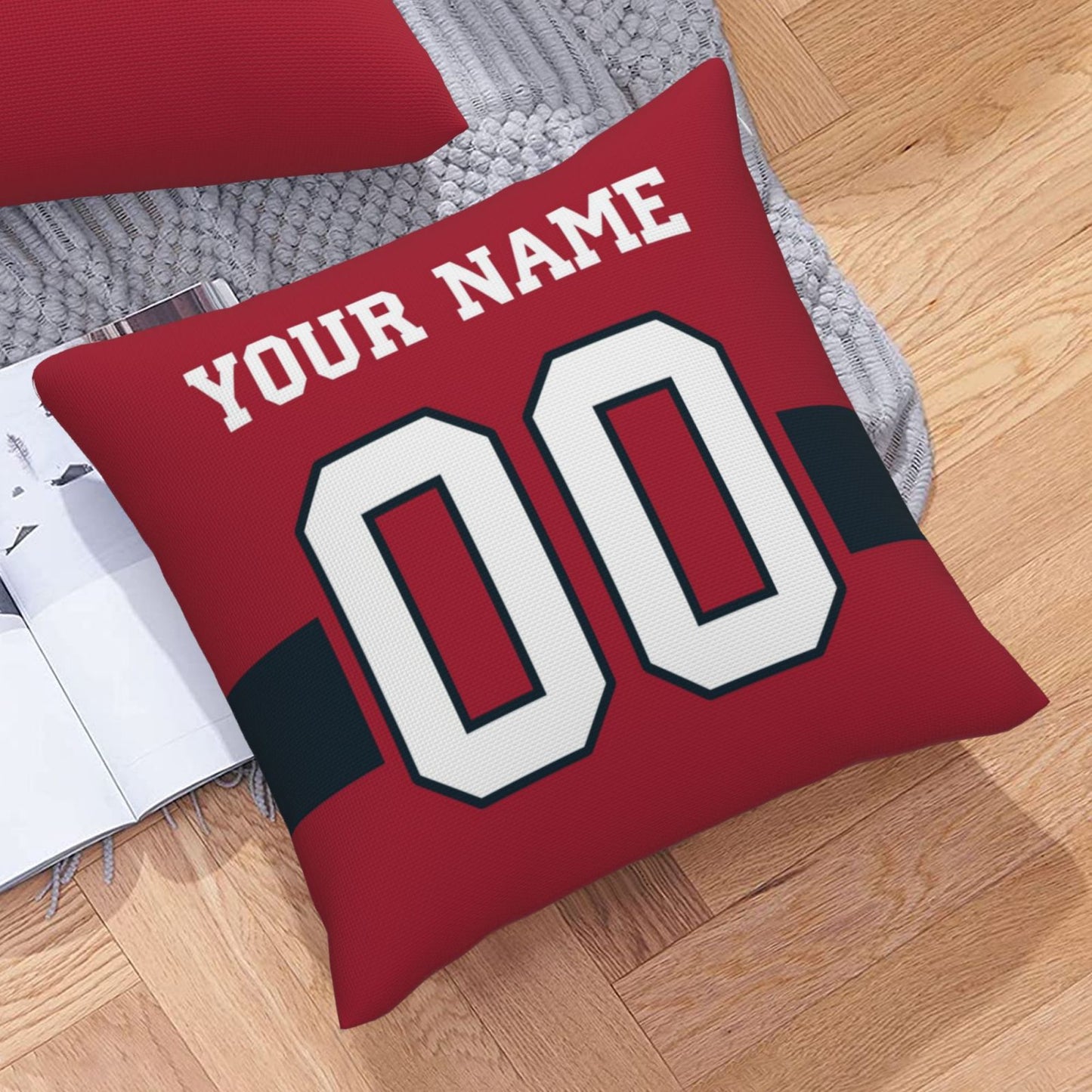 Customized Houston Texans Football Team Decorative Throw Pillow Case Print Personalized Football Style Fans Letters & Number Red Pillowcase Birthday Gift