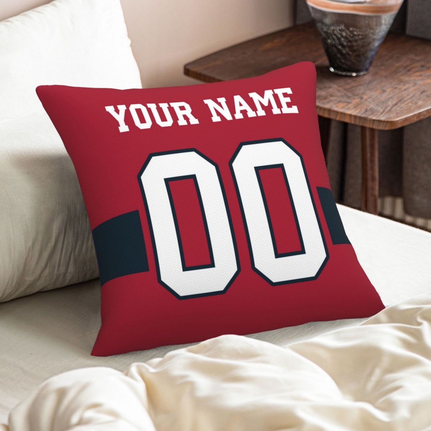 Customized Houston Texans Football Team Decorative Throw Pillow Case Print Personalized Football Style Fans Letters & Number Red Pillowcase Birthday Gift