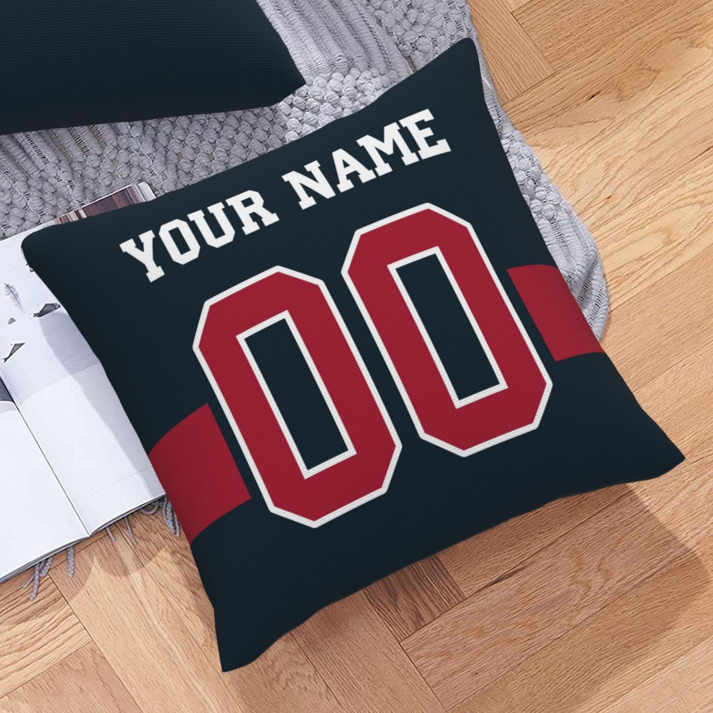 Customized Houston Texans Football Team Decorative Throw Pillow Case Print Personalized Football Style Fans Letters & Number Navy Pillowcase Birthday Gift