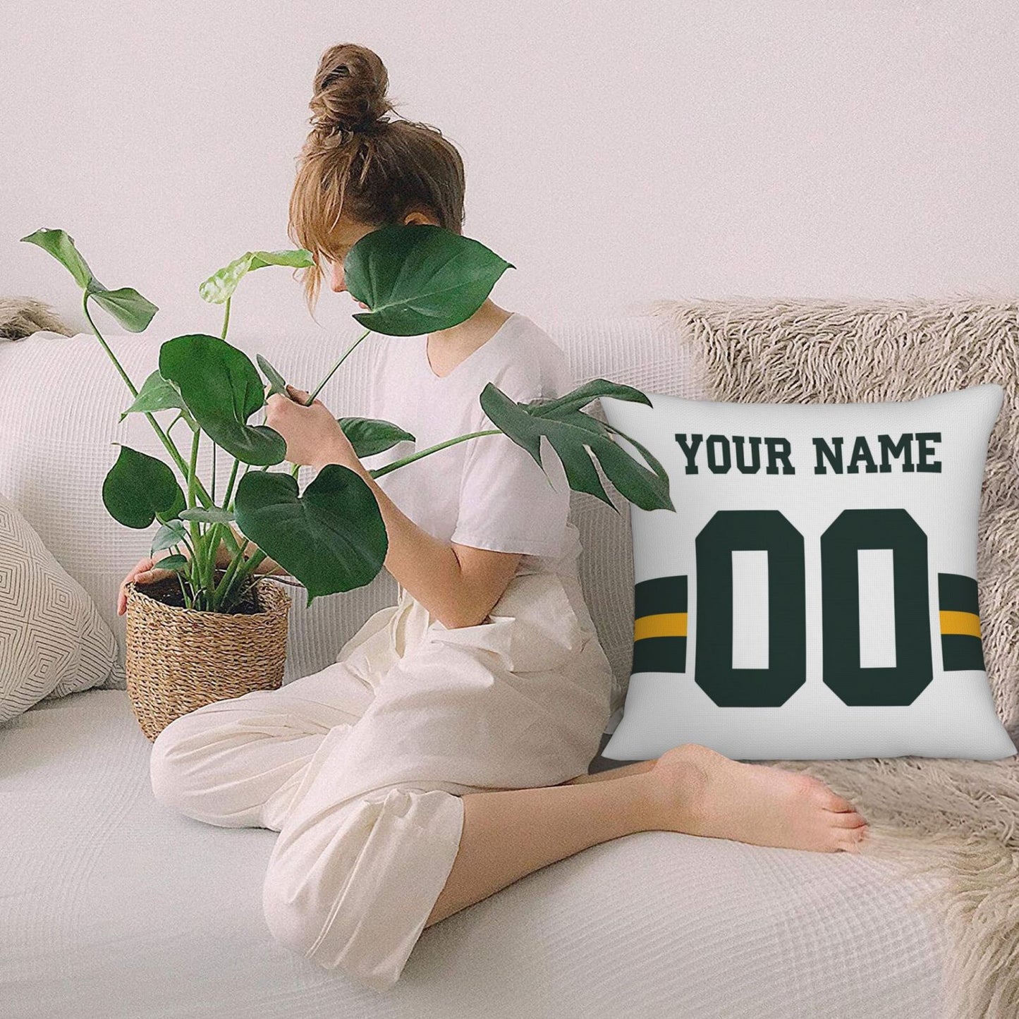 Customized Green Bay Packers Football Team Decorative Throw Pillow Case Print Personalized Football Style Fans Letters & Number White Pillowcase Birthday Gift